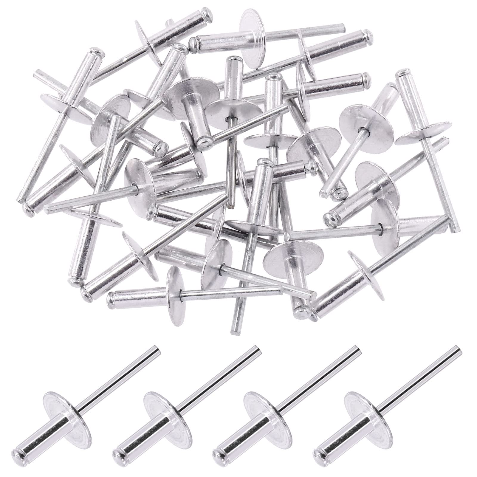 Glarks 60Pcs 3/16" x 5/8" Large Flange Aluminum Blind Rivets Pop Rivets Set for Joining Metal Plate Pipe Automotive