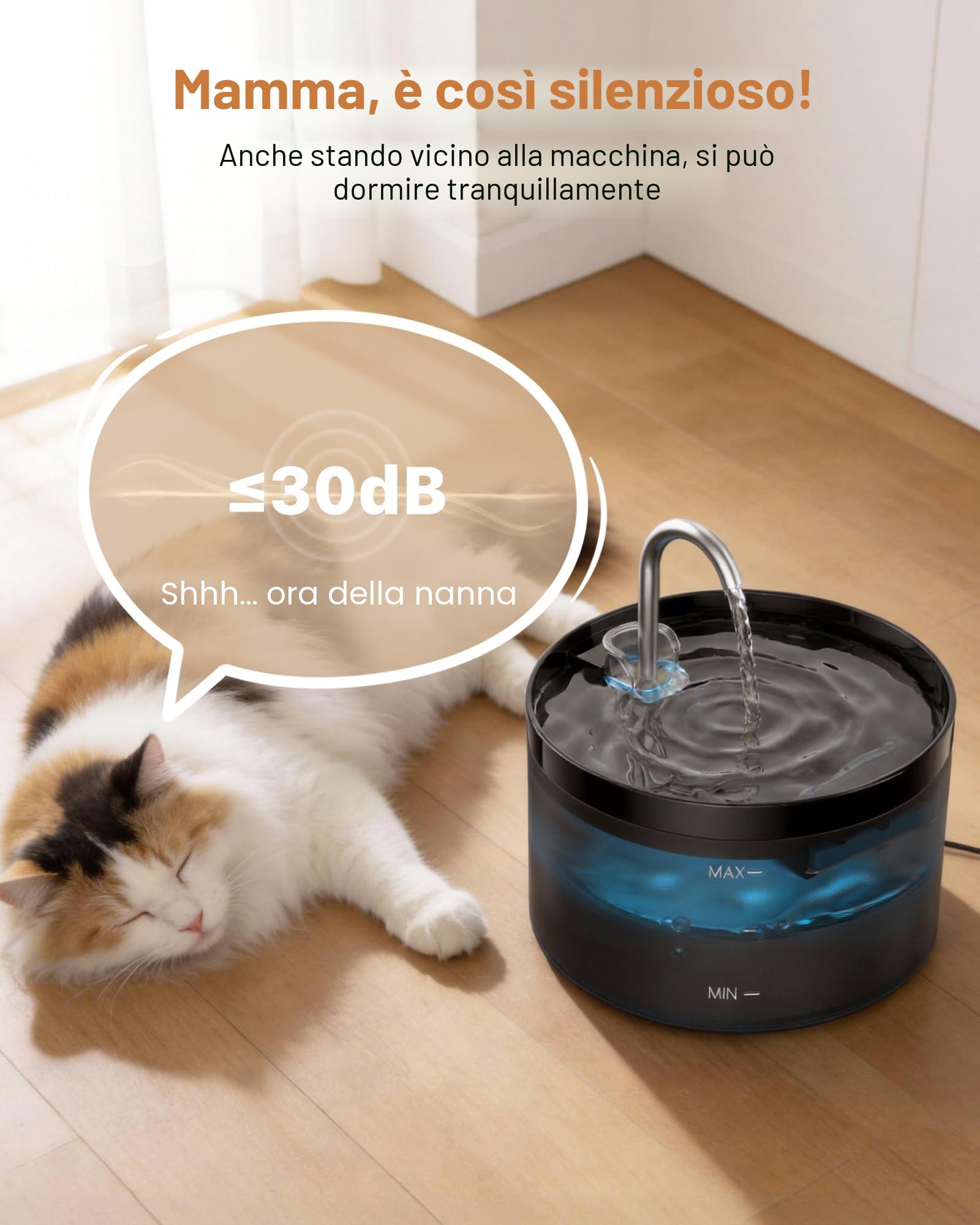Fontanella per Gatti, GIOTOHUN Fontanella Gatti, 2L Fontanella Gatto, Forma di Rubinetto, Pompa Dell'acqua Super Silenziosa, Filtraggio dei Peli Randagi, Due tipi di Modalità di Flusso Dell'Acqua,Nero