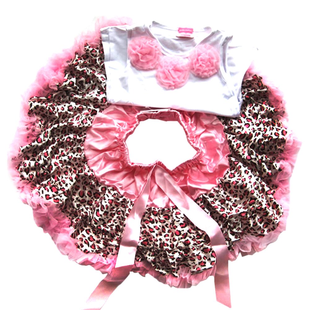 PanDaDa Baby Girls Tutu Skirt Leopard Lace Ballet Dance Blouse T-shirt 1-4y