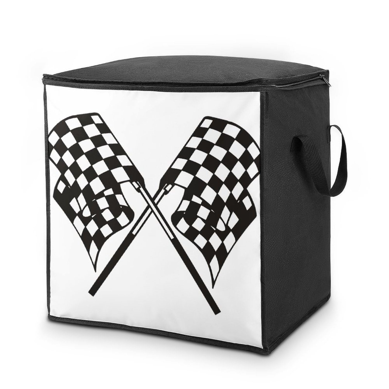 Lyfthologen 70L Storage Bags, Checkered Flags Race Flag Storage Box with Lid Zipper And Handles, Clothes Bags for Quilt, Blankets, Bedding