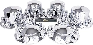 CHDT66 33mm Chrome Front and Rear Axle Cover Complete Kit, Thread On, 2 Front Axle Covers, 4 Rear Axle Covers, 60 Lug Nut Covers for Semi Truck (KWA-C01) - Dome Style