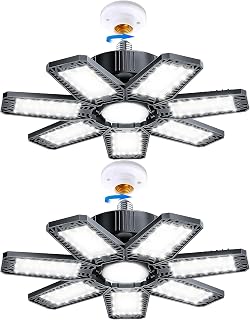 LED Garage Light - 2 Pack 200W 20000LM Garage Light with 7+1 Adjustable Panels LED Garage Ceiling Lights, E26/E27 Screw Socket in LED Shop Light for Garage, Warehouse, Basement, Storage Room