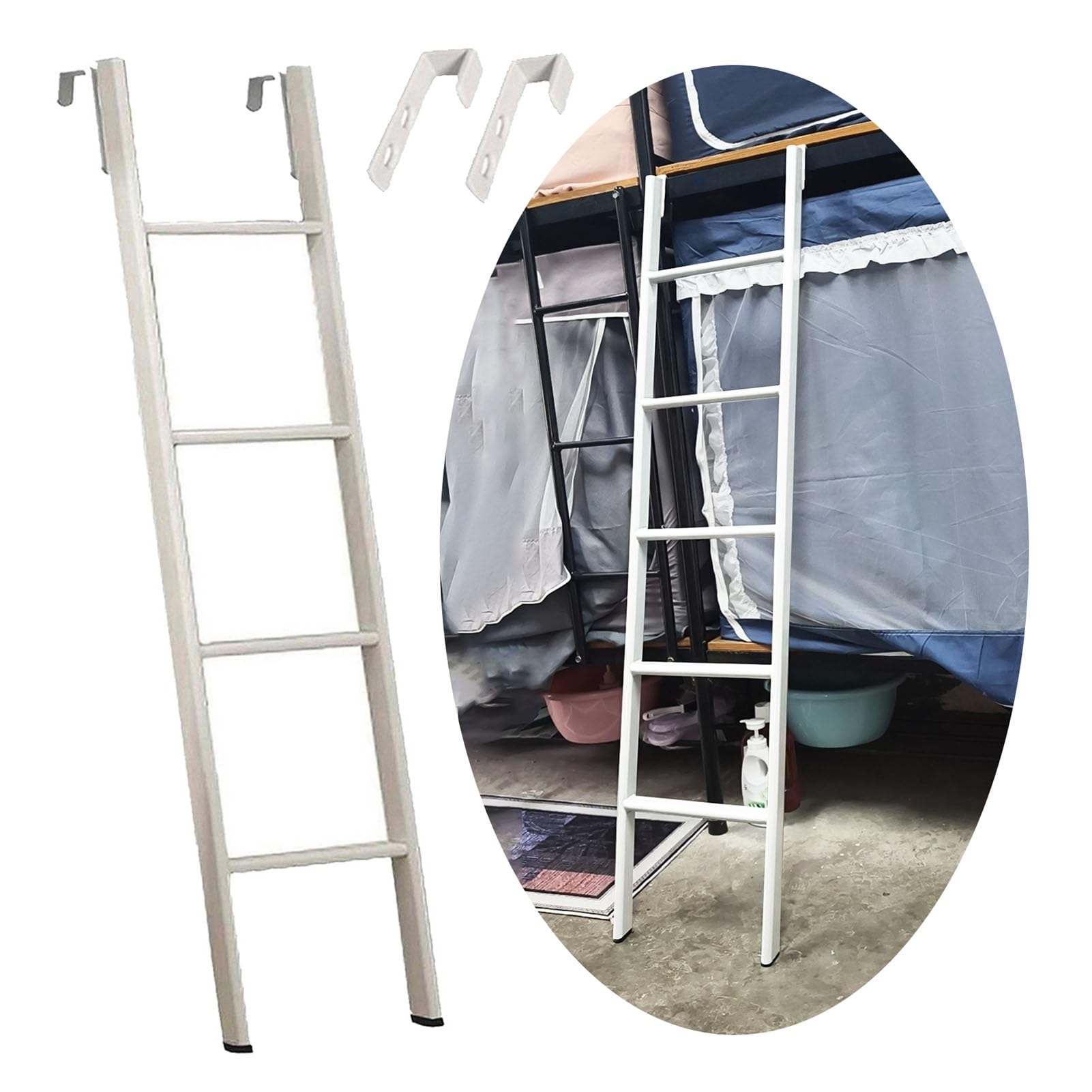 Hochbett Leiter Etagenbettleiter mit Haken, 116 125 130 135 145 150 160 170 cm Dachbodentreppe, Wohnmobil-Etagenleiter, Kurze, Bodenstehende Doppelbettleitern(135cm/53")