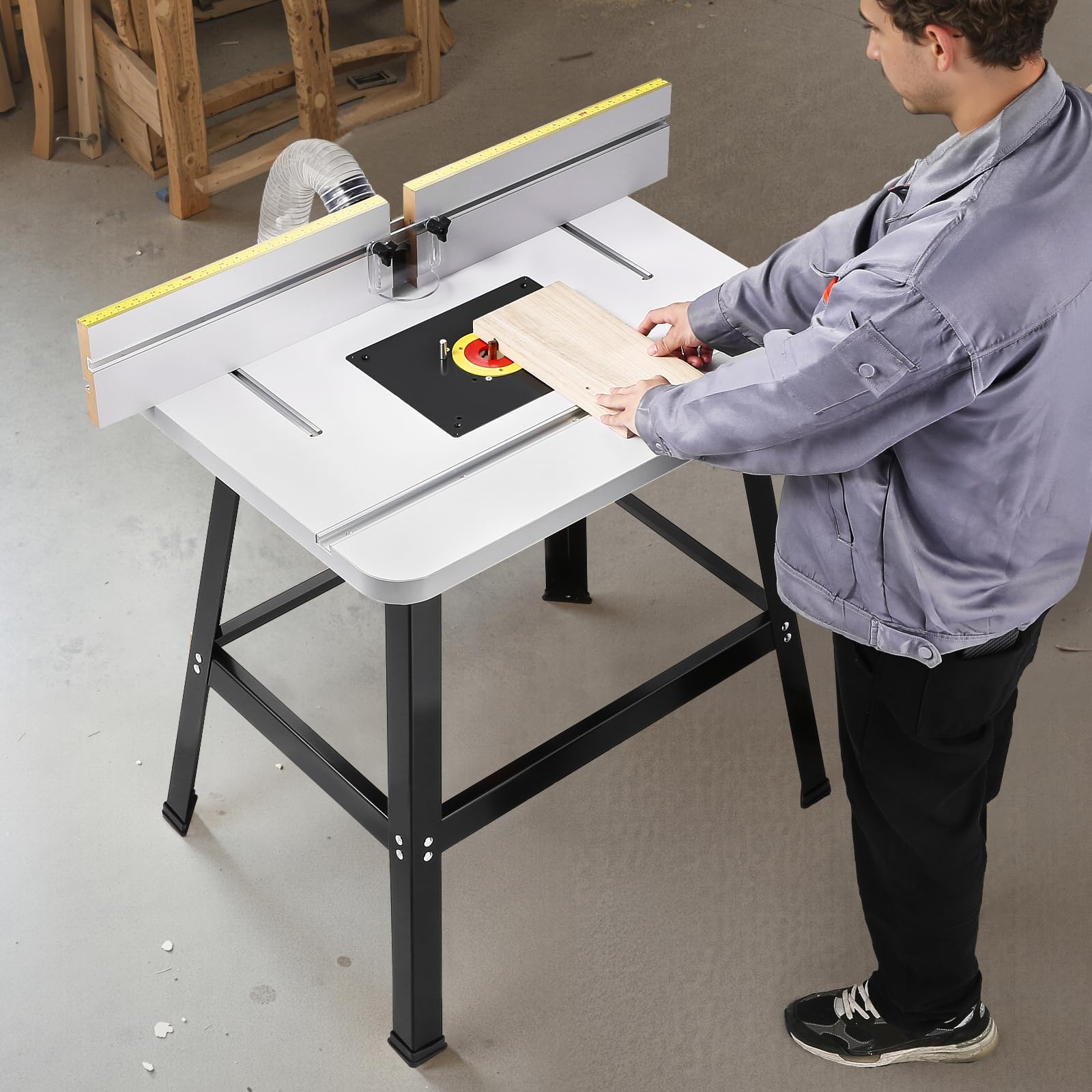 VEVOR kit di tavolo di fresatura di precisione, 800 x 606 x 36 mm, Accessori per Tavolo di Fresatura con Guida Regolabile, Piano in MDF, Base in Metallo Robusto, Porta di Raccolta della Polvere