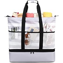 Bolsa de Playa Mujer Impermeable Sandproof Beach Tote Bolsas con Cooler Top Zipper Grandes Totes para Piscina Travel Daily