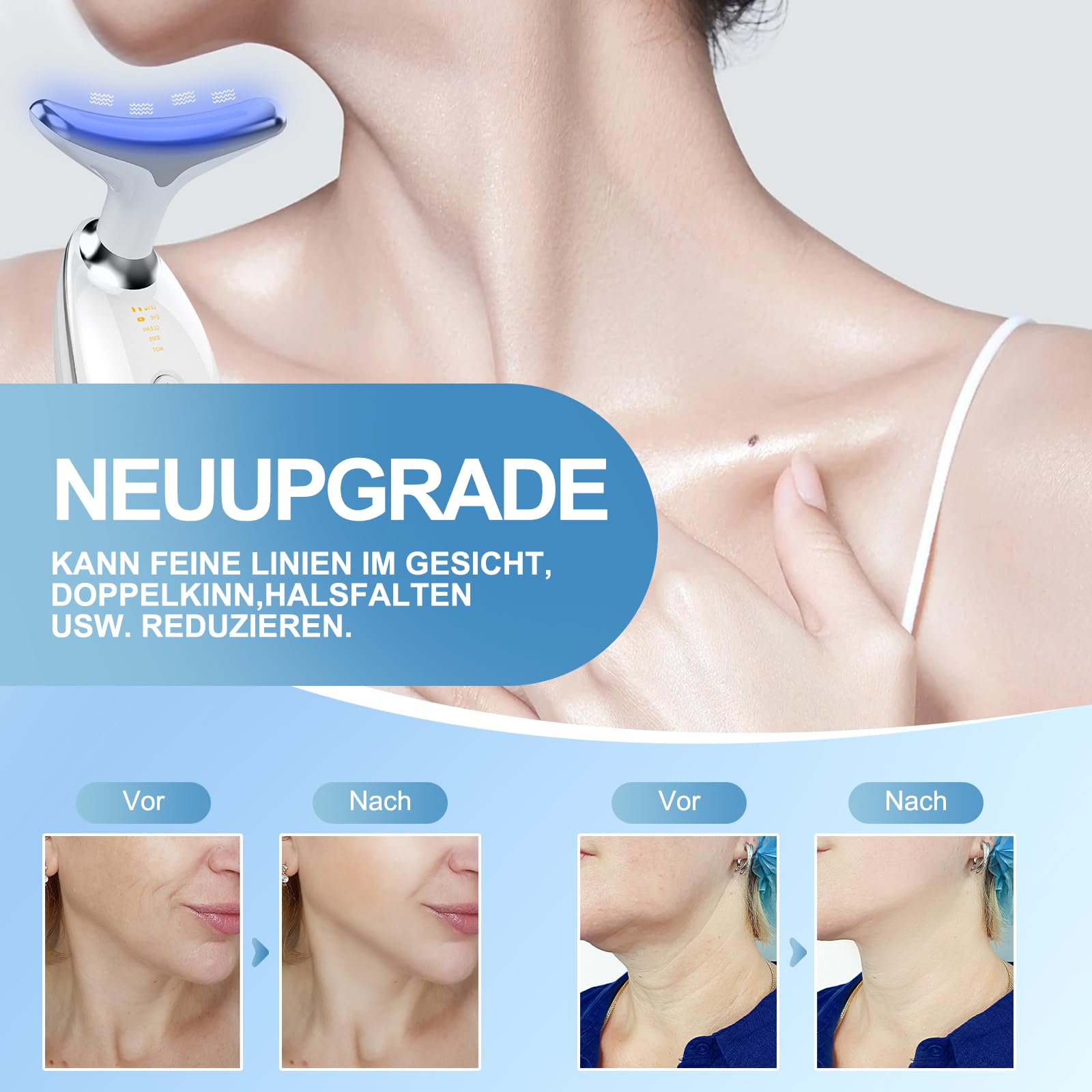 Quilted Northern Masajeador facial contra arrugas, dispositivo de belleza facial con 3 modos, masaje facial EMS, 45 ℃ en forma de V, dispositivo de belleza facial, dispositivo de elevación facial,