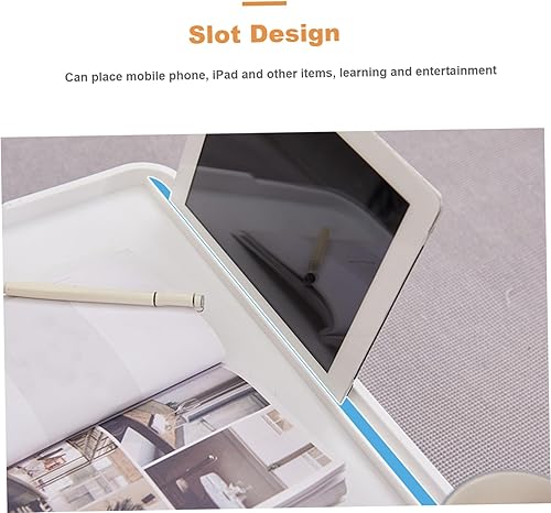 Miniatura 2 de Escritorio de regazo con patas plegable para laptop, bandeja para laptop con soporte para tazas y ranura para tarjetas para desayuno, color blanco