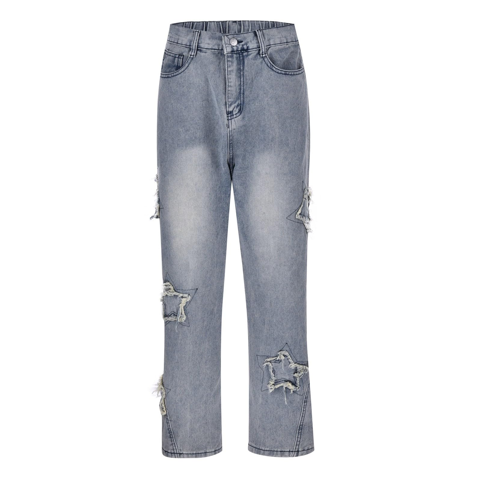 Pantalones Vaqueros Mujer Rectos Elásticos Bolsillos Verano Bootcut Mezclillas Bolsillo Deportes Campana Elefante Monocolor de con Cremallera y Parches Estrella para Primavera Otoño