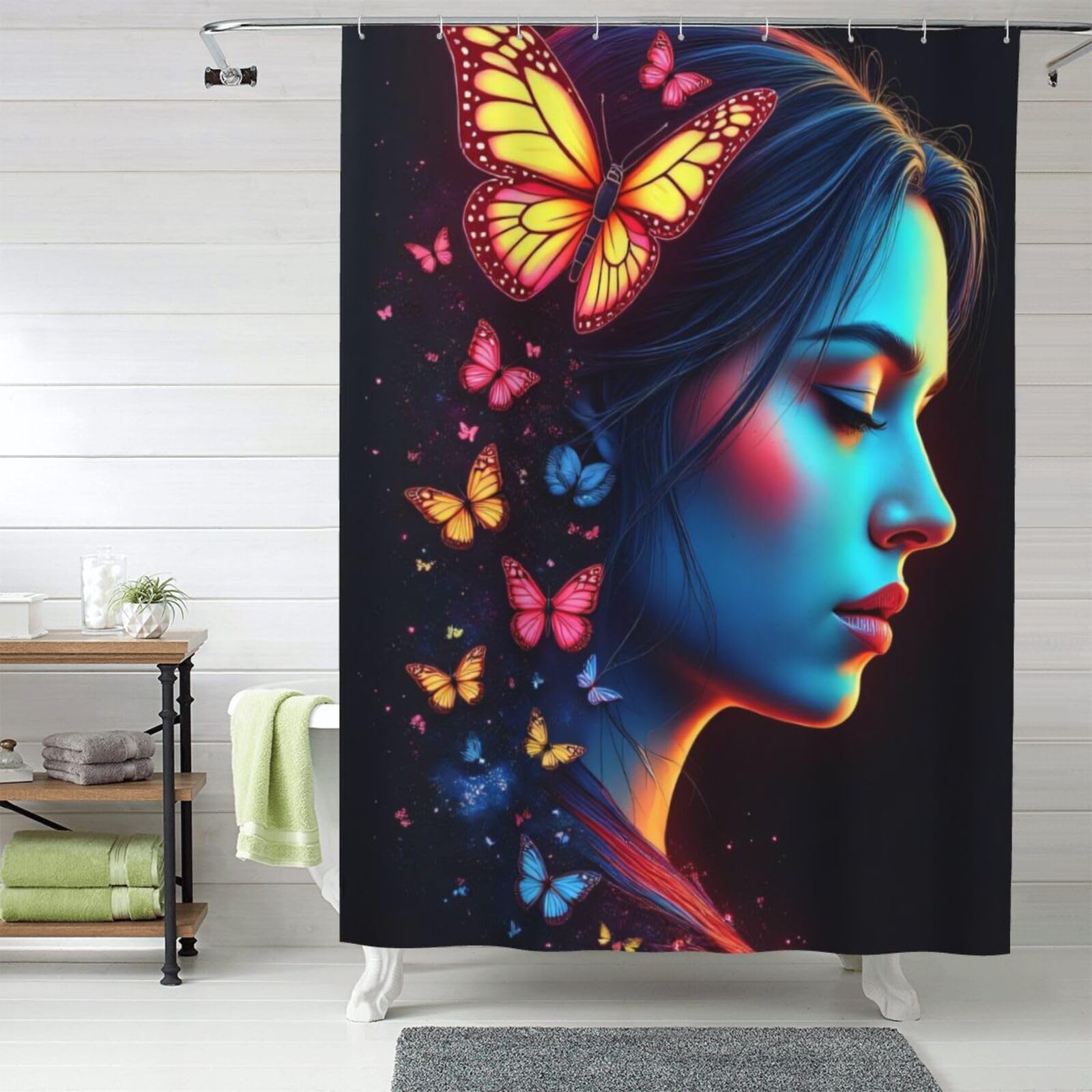 Rideau de douche en tissu épais 152x183 cm lavable motif papillon n°490