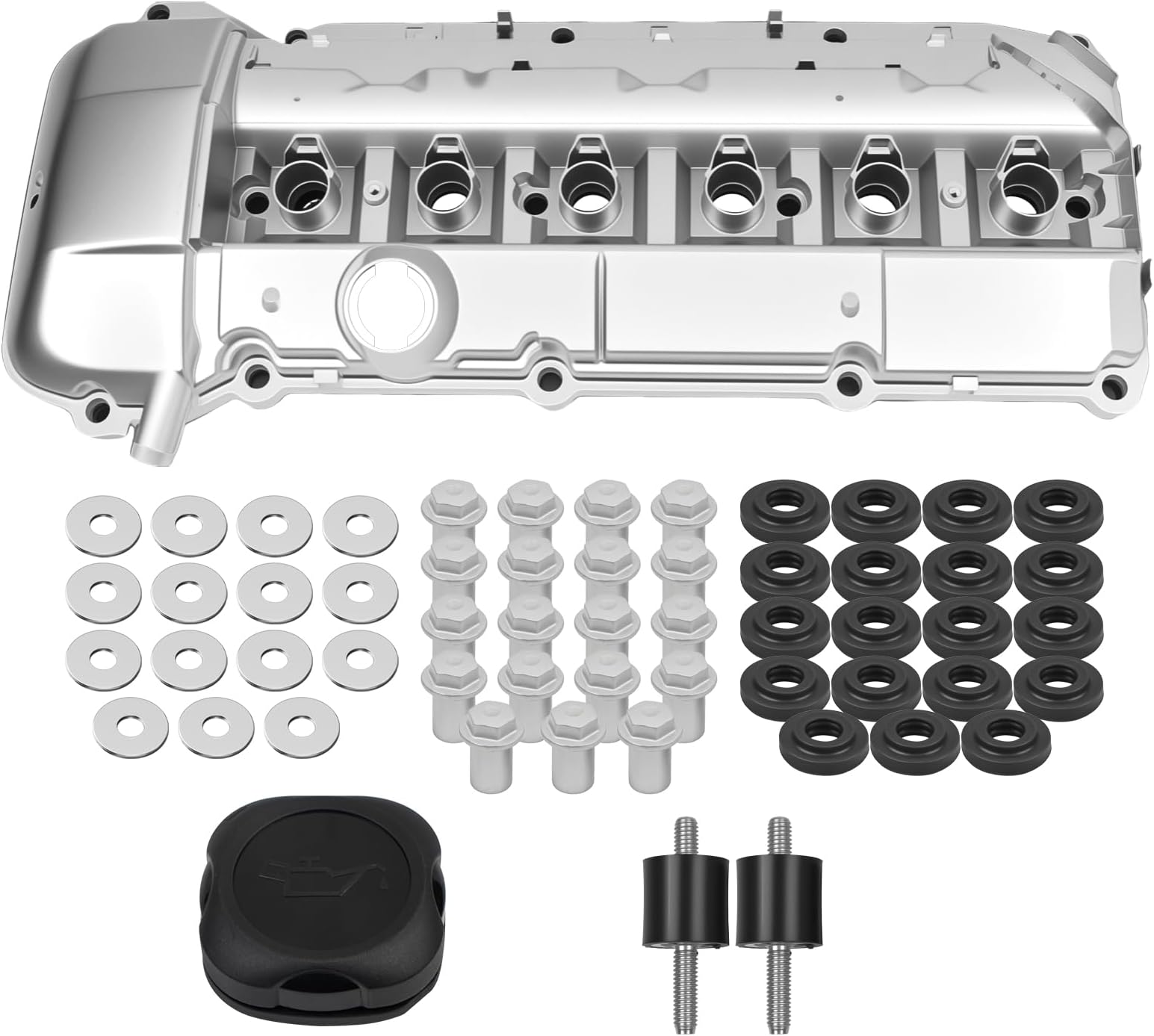 Upgrade Aluminum Engine Valve Cover kit Compatible with BMW X5 525i 530i X3 Z4 325i 325Xi 325Ci 330Ci 330i 330Xi E46 E39 E53 M54 E83 3 & 5 Series 2002-2006 Replace 11127512839 11127512840 11120030496