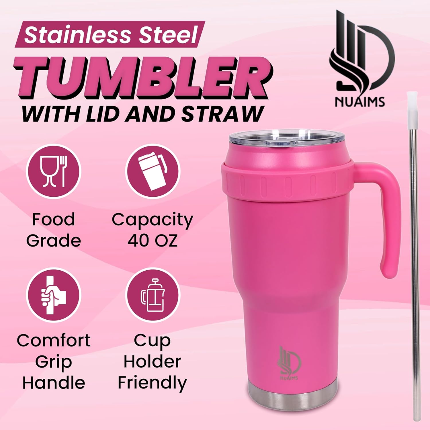 40 Oz Tumbler with Handle & Straw Lid, Insulated Stainless Steel Vacuum Flask, Double Wall Thermal Car Cup for Hot & Cold Drinks, Leak Proof, BPA Free - Image 5