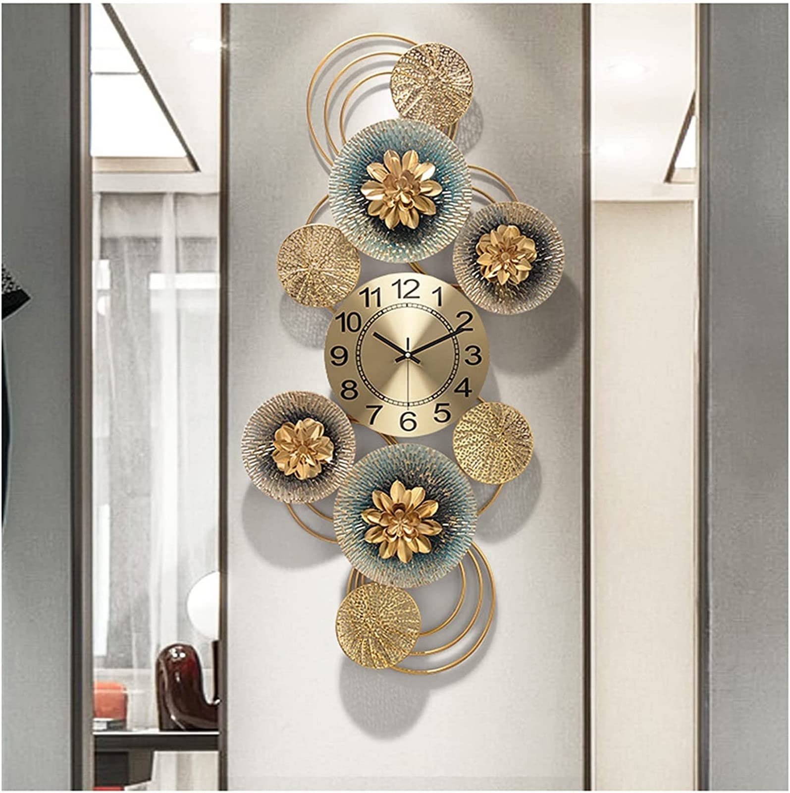 SaryEdge Wall Clock Art Clock Decorative Wrought Iron Wall Clocks, Silent Non-Ticking Quartz Clock, Large Modern Wall Clock Decor for Living Room Office Cafe Hotel,86 * 40Cm-A-40 *,A-40 * 86CM