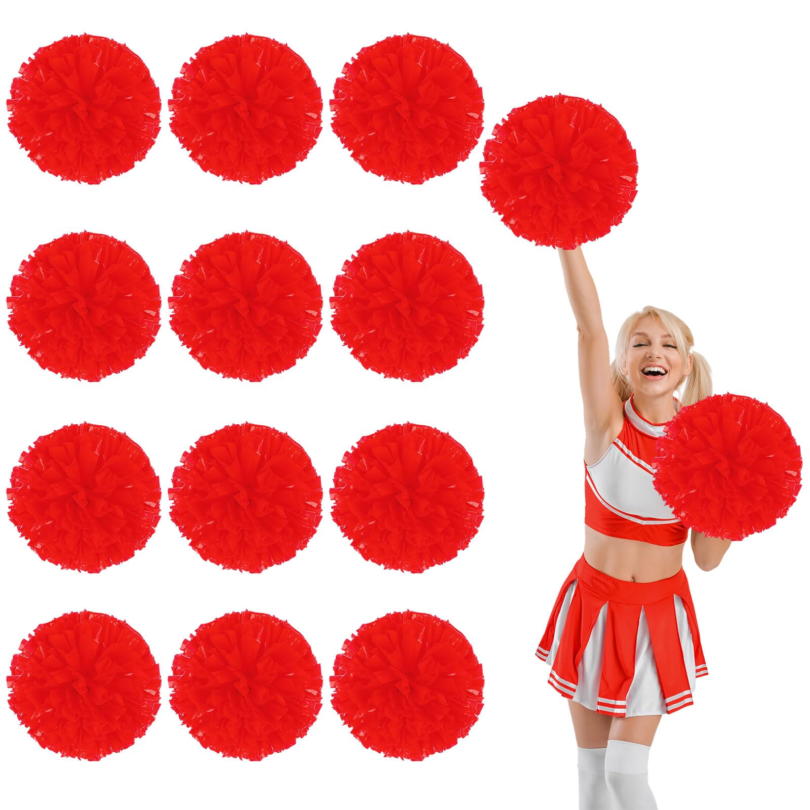Pompony cheerleaderek, 34,7 cm, ręczne pompony drużyny cheerleaderek, do drużyny sportowej, gry ducha, na imprezę taneczną, dla dorosłych, 12 szt., czerwone