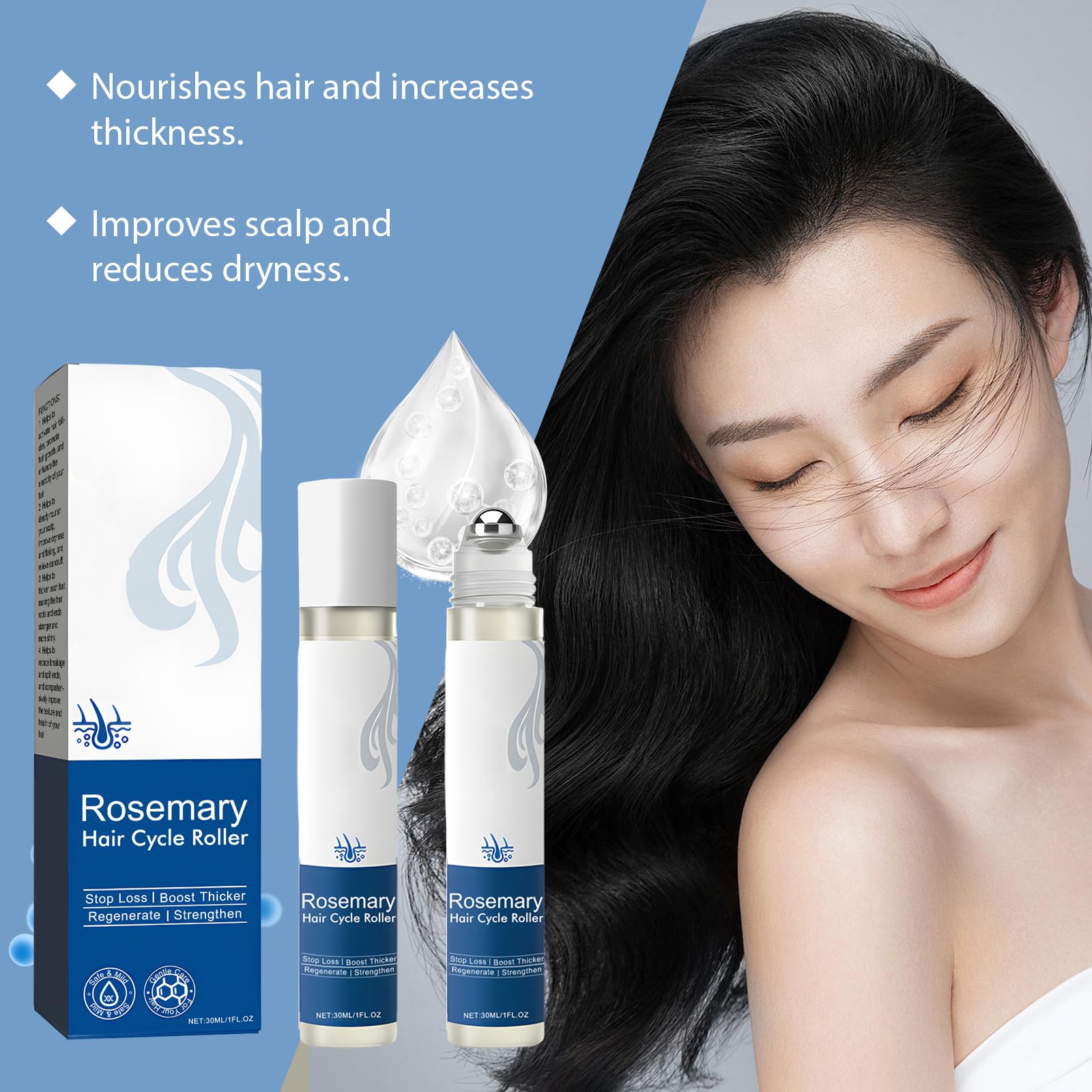 Haarwuchsserum Roll-On mit Rosmarin, Serum für krauses Haar, reduziert Haarausfall und stärkt die Haarfollikel für dickeres, erfrischtes Haar, für alle Haartypen geeignet (6pcs)
