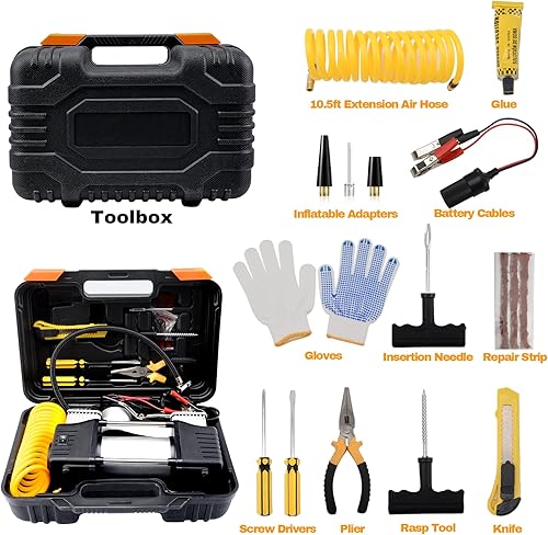 Miniatura 3 de XSTRAP - Inflador de neumáticos portátil de doble cilindro con linterna LED, bomba de aire compacta de 12 V para neumáticos de automóvil, 150 PSI