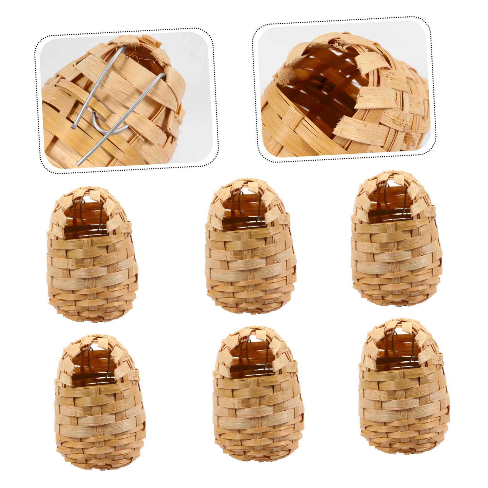 SUPVOX 6 nidos de pájaros de bambú hechos a mano para jaulas, casa de pájaros para balcón, casa de pájaros para refugio cálido, jardín, tejido a mano, manualidades, nido de pájaro natural