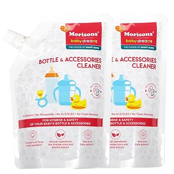 Morisons Baby Dreams Bottle & Accessories Cleaner - Refill Pack 500ml (Pack of 2) | Removes milk odour & stains effectively | Anti-bacterial | Made with Food Grade Ingredients I