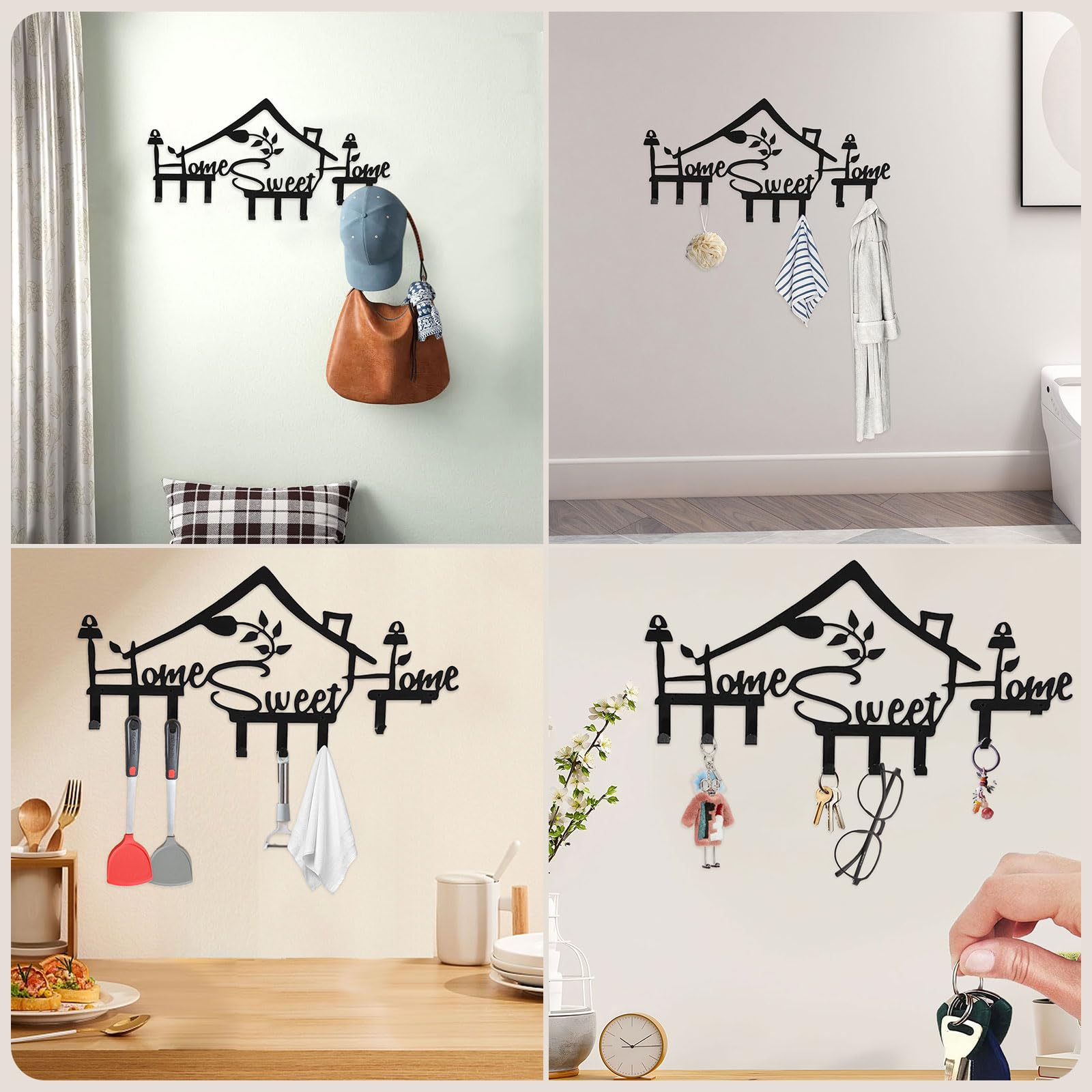 Patère - Sweet Home - Porte-Clés Mural - Métal Noir - 7 Crochets - Design Contemporain - Maison Patère - Sweet Home - Porte-Clés Mural - Métal Noir - 7 Crochets - Design Contemporain - Maison