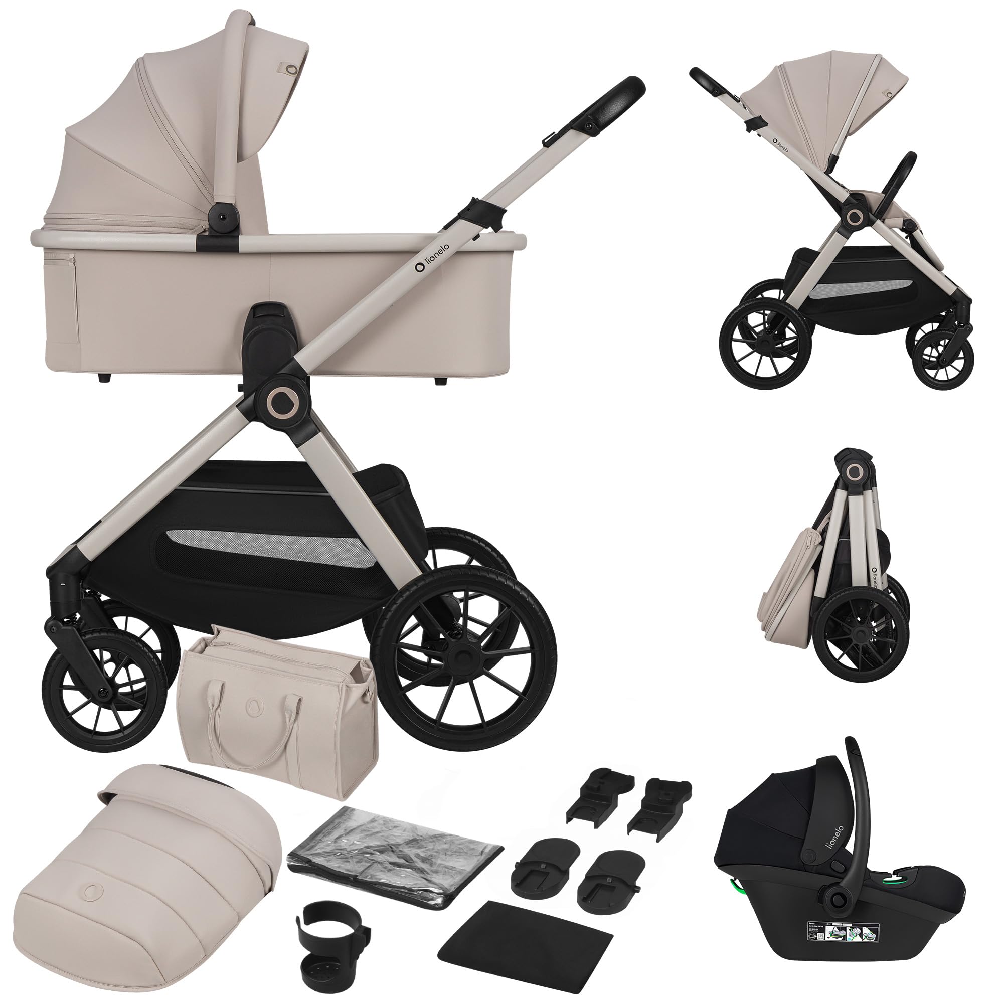 LIONELO LAYLA - Passeggino 3 in 1, 0-48 mesi fino a 22 kg Navicella fino a 9 kg, regolazione dello schienale e dei piedi, AiryDots, ruote in PU girevoli a 360 ° Ammortizzazione totale Booth XXL