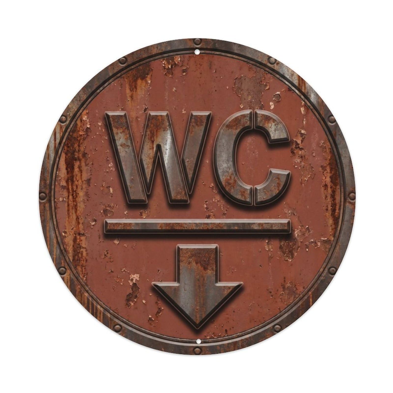 Toilet （WC） Distressed Sienna Wall Metal Tin Sign Plaque Wall Decor for Cafe, Club Bar, Office, Home Garden Round Metal Poster 8x8Inch