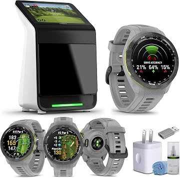 Garmin Approach R50 Premium Golf Launch Monitor and Simulators with Carrying Case, Advanced Ball and Club Metrics + Garmin Approach S70 Premium GPS Golf WatchS, Gray 42mm Bundle