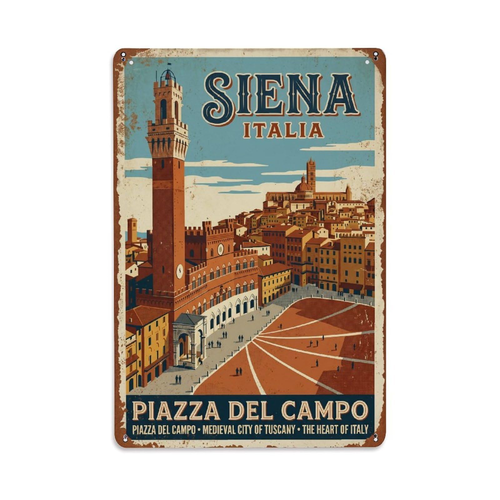 Vintage Travel Siena Italy Metal Tin Sign Wall Decor for Cafe, Club, Garden Metal Poster 8x12Inch