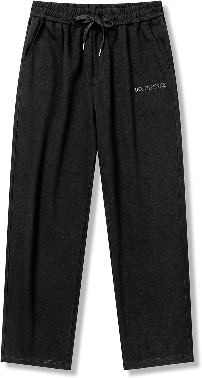 Men's Cotton Sweatpants Loose Fit Baggy Straight Leg Sweat Pants for Men Open Bottom Lounge Yoga Pants with Pockets - Image 6