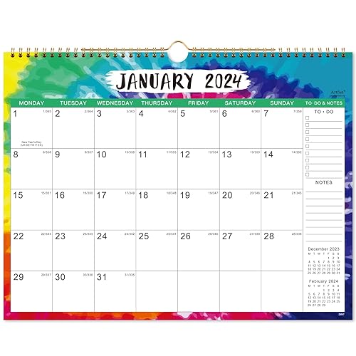 Calendar 2024 uk - 2024 Wall Calendar uk Starts from January 2024 to December 2024, Thick Paper with Julian Dates, Twin-Wire Binding Hanging Hook, Calendar with Lists, 37 x 29 cm