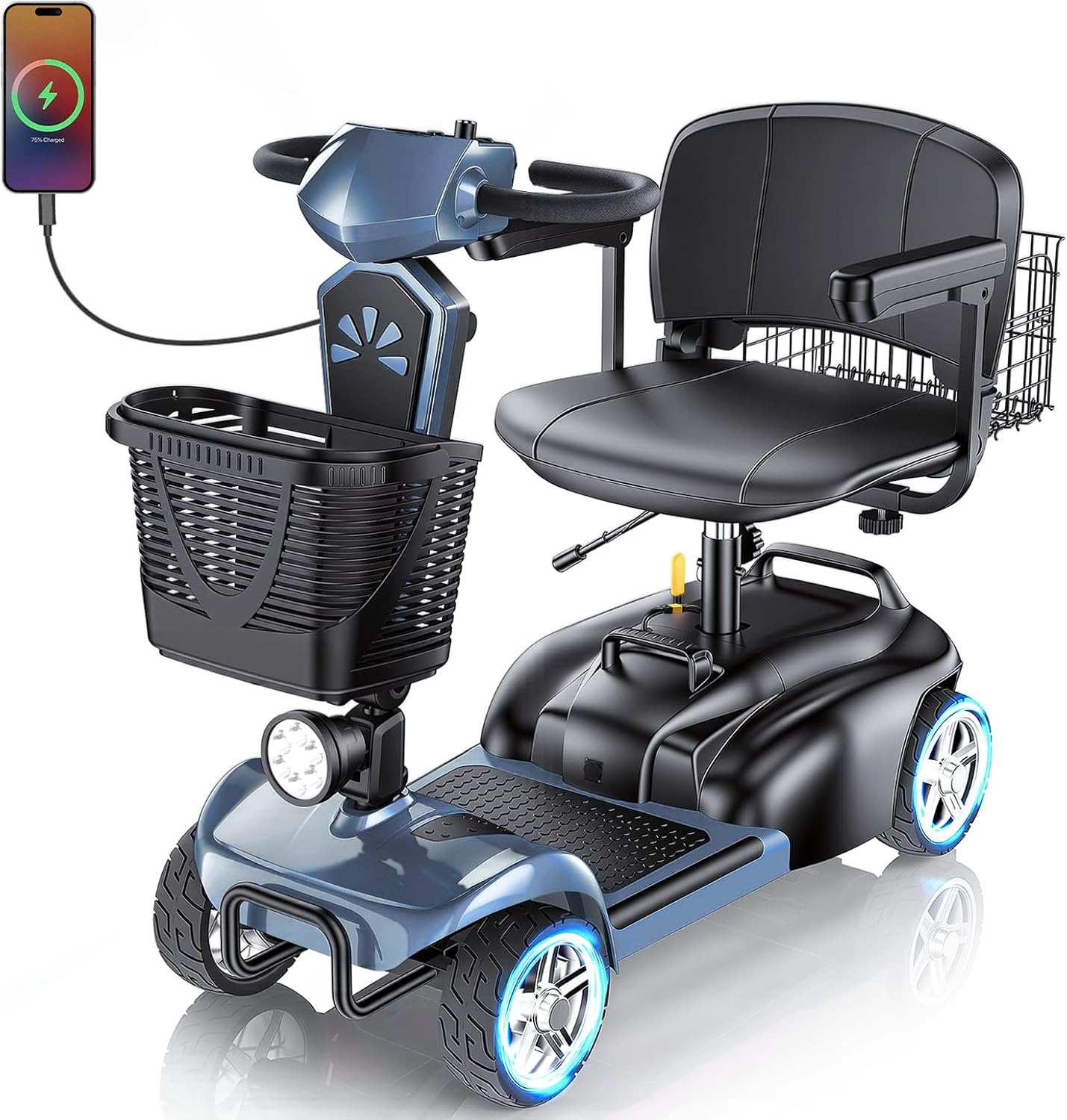 15/25/30/50Miles Eldryvon 4 Wheels Electric Mobility Scooter for Seniors, Dual Basket, 350W Powered Wheelchair with Rotating Seat, Foldable Motorized Scooter for Adults (Grey, 25Miles) product image