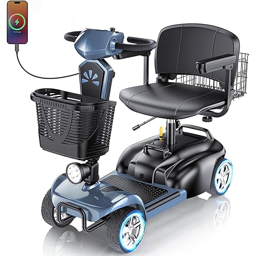 15/25/30/50Miles Eldryvon 4 Wheels Electric Mobility Scooter for Seniors, Dual Basket, 350W Powered Wheelchair with Rotating Seat, Foldable Motorized Scooter for Adult with USB Port, 300Lbs Capacity