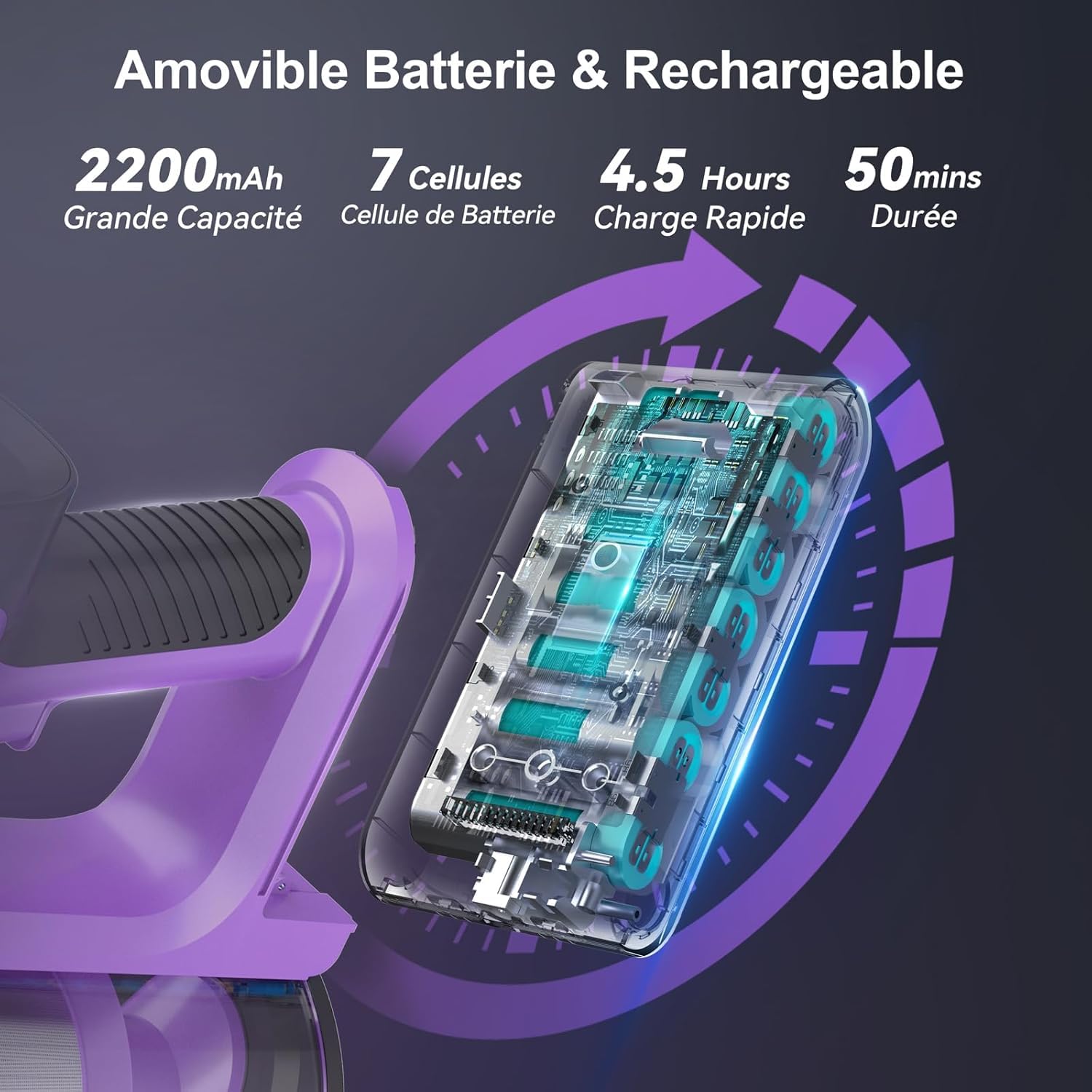 Aspirapolvere Senza Fili Potente 45kPa,Scopa elettrica a Batteria Senza Sacco, Rimovibile Batteria 50min,Multi-filtraggio, LED luci, 1,2L, Pieghevole Tubo Metallico