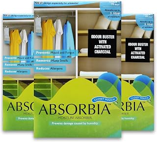 Absorbia Moisture Absorber Hanging Pouch with Activated Charcoal | Pack of 3 | Moisture Absorber for Wardrobe | Dehumidifi... Price In India