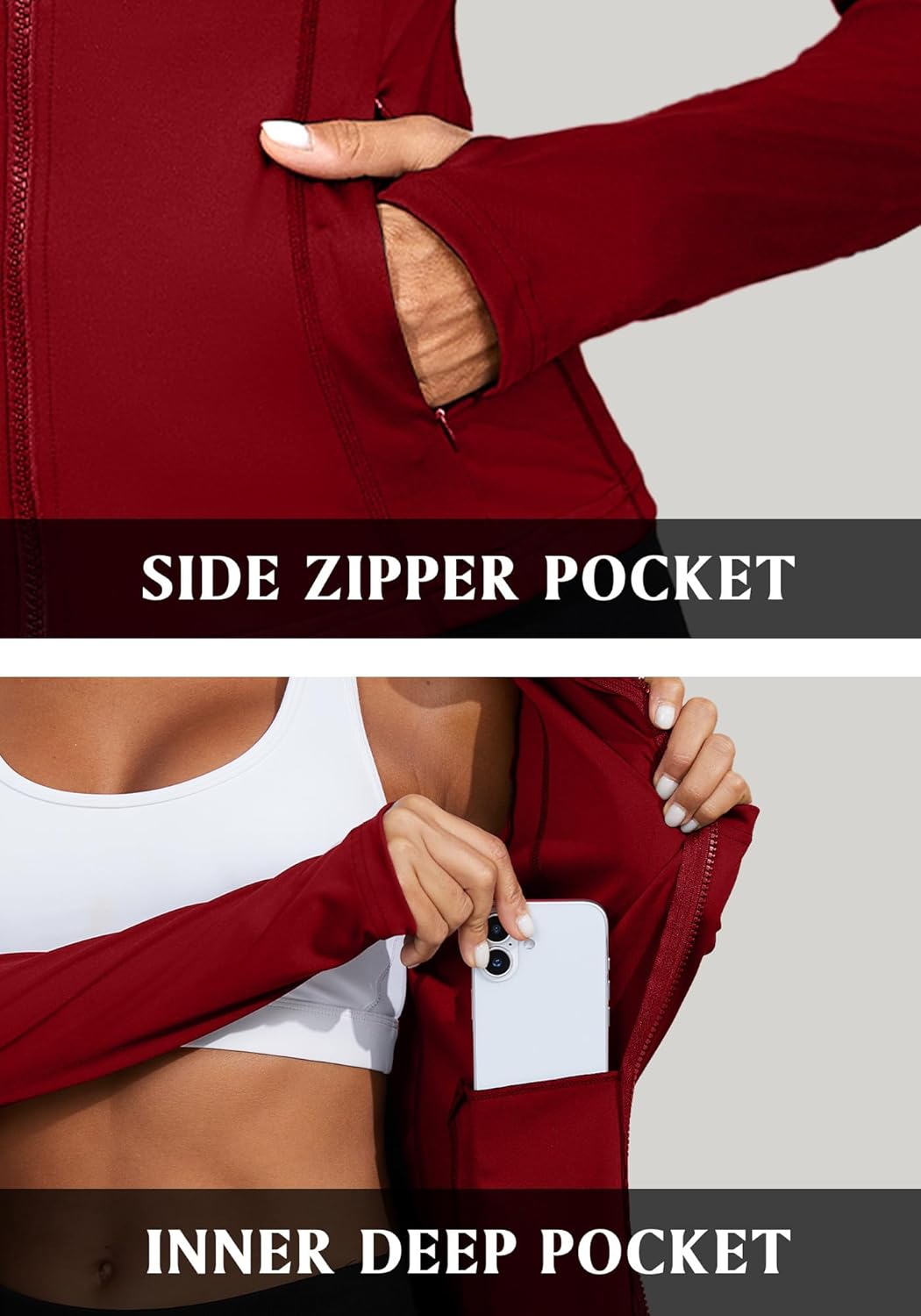 Workout Jackets for Women Lightweight Zip Up Slim Fit Yoga Sportwear Stretchy Crooped Running Jacket with Thumb Holes - Image 4