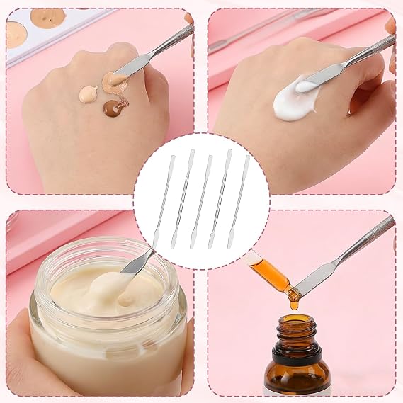 5 PCS Makeup Spatula Metal Depotting Tools Stainless Steel Foundation Spatula Cosmetic Mixer Depotting Makeup Palette Tool Multi-functional Long Make up Spatulas Tool for Women