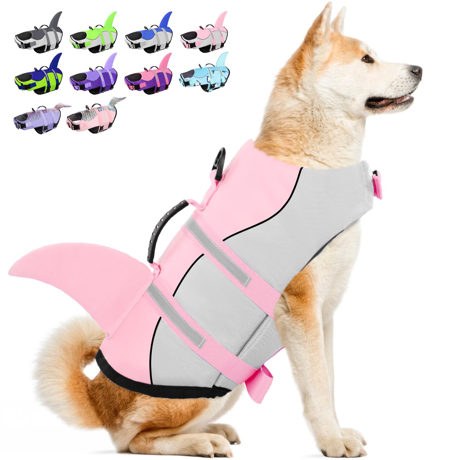 Bess BridalDog Life Jacket - Shark Life Vest for Swimming Boating - Reflective Lifejacket Swimsuit for Small Medium Large Dogs - High Buoyancy Lifesaver Preserver with Rescue Handle, Pink Shark XS