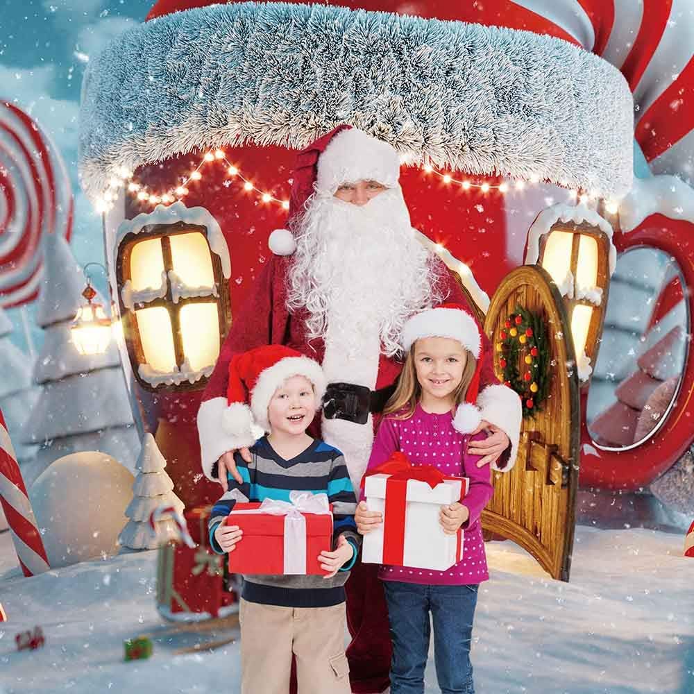 Free Shipping Offer Funnytree 10x10FT Polyester Christmas Fairy House Photography Backdrop Magical Winter Wonderland Forest Background Xmas Party Decoration Photo Booth