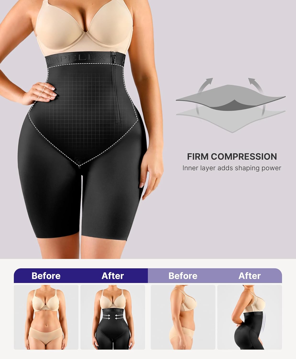 SHAPELLX Shapewear for Women Tummy Control Faja Body Shaper Butt Lifting High Waisted Shorts Thigh Slimmer Bodysuit - Image 3