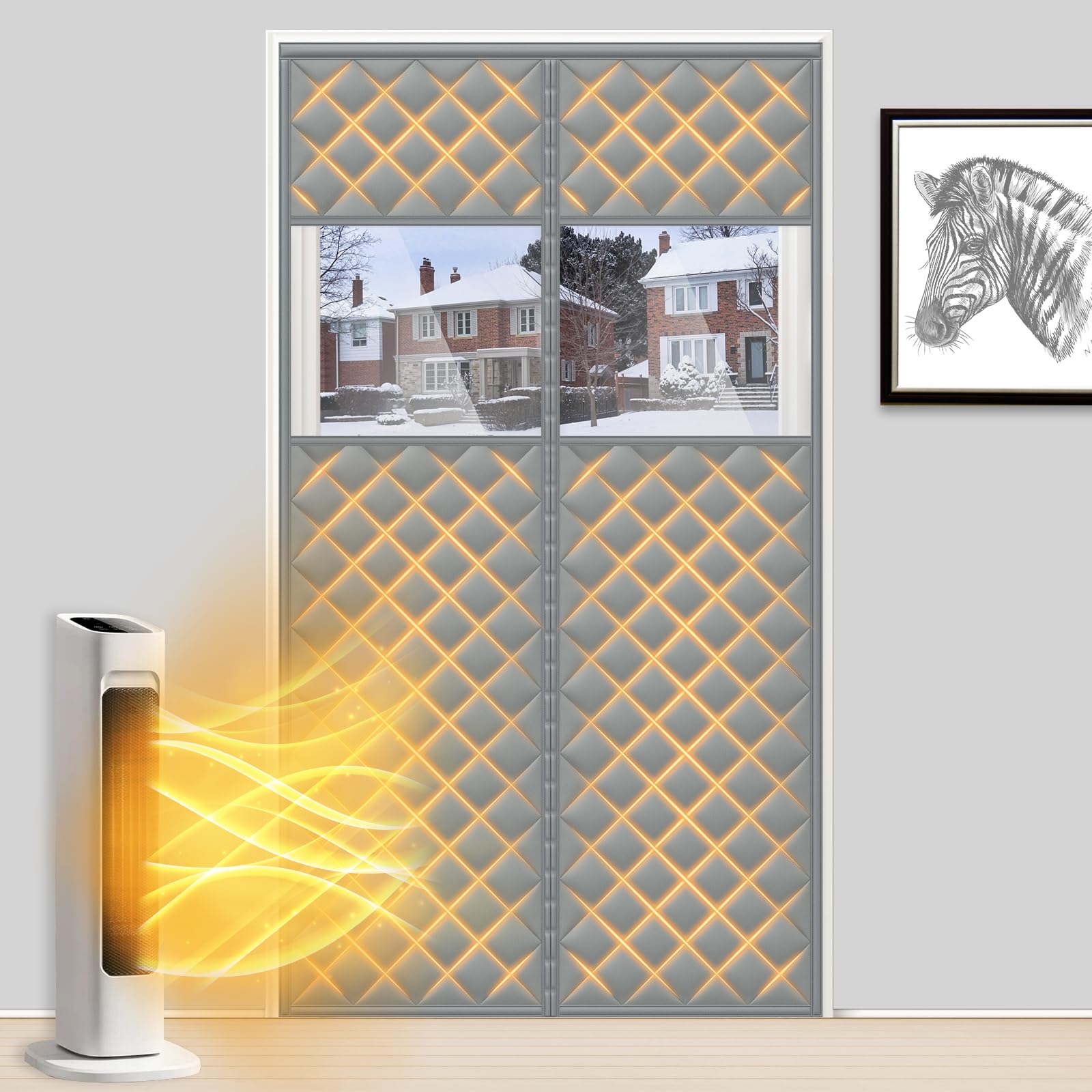 MAGZO Magnetic Thermal Insulated Door Curtain with Perspective Window, Fits 32" x 80" Door, 5 Layers Oxford&Cotton Cover Blanket Insulation Kit for