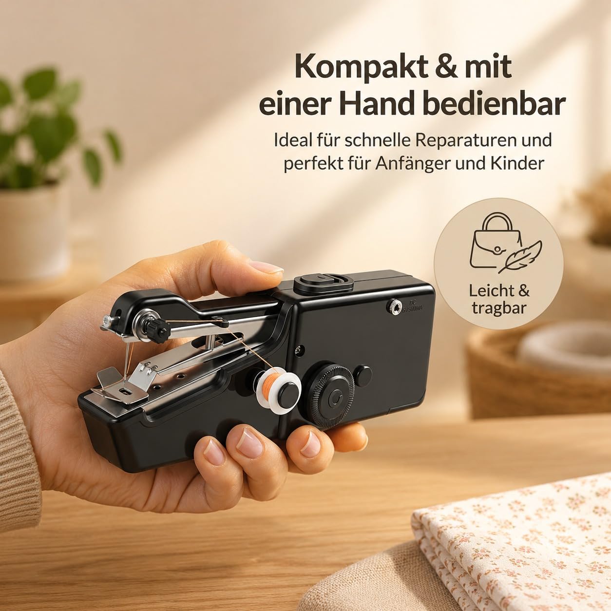Nähmaschine,Handnähmaschine,Tragbare Mini Elektrische Nähmaschine mit Nähzubehör, für Anfänger, Einfach Bedienbar für Leder, Stoffe, Kleidung & Heimtextilien (Schwarz)