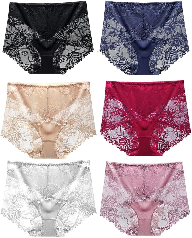 Women's High Waisted Brief Lace Panties, French Hipster underwear