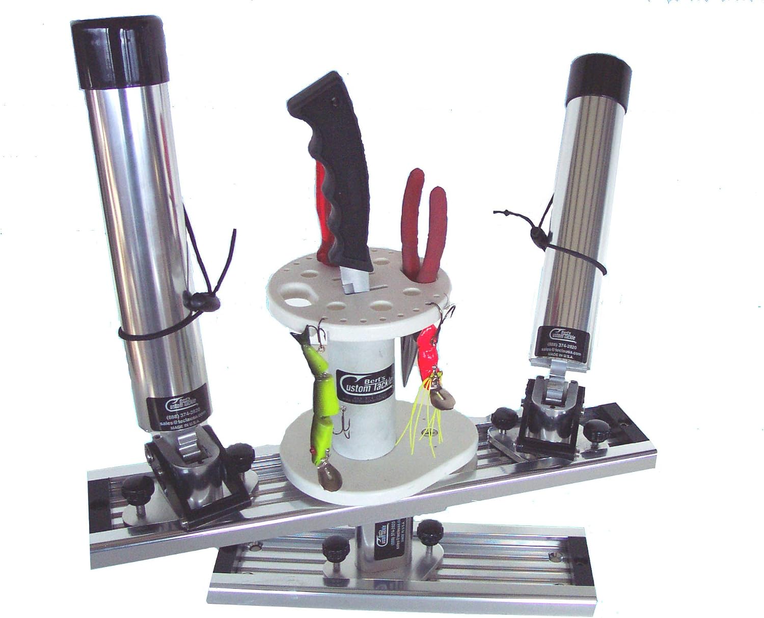 Bert's Custom Tackle Satin Multi Rod Holder Tree - 17" Satin Track with 3.5" Riser, Anodized Aluminum and Stainless Steel Construction