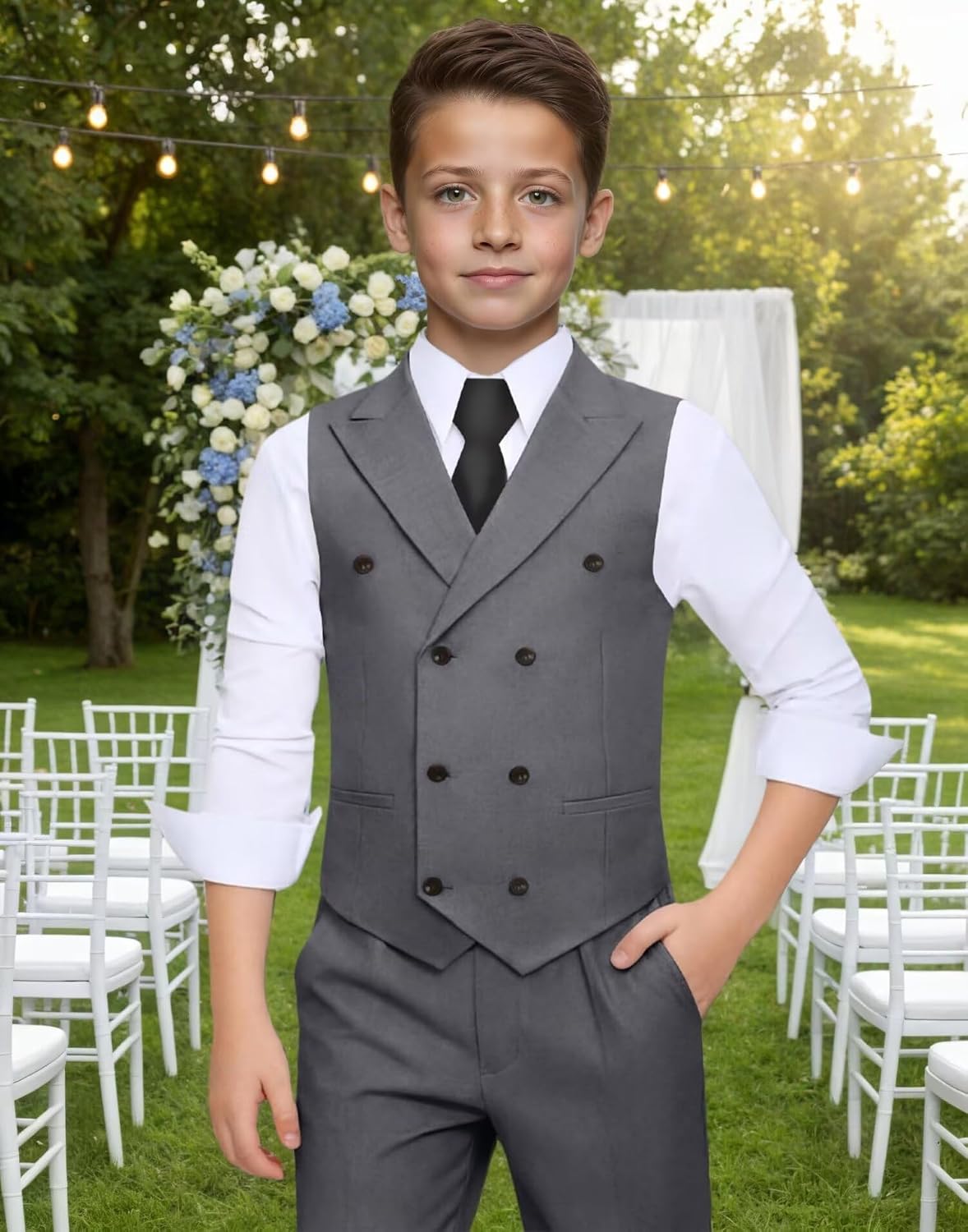 Boys' Suits Slim Fit 2 Piece Suit Vest Pant Set, Double Breasted Kids Tuxedo Suits for Boys Teens Wedding Outfit