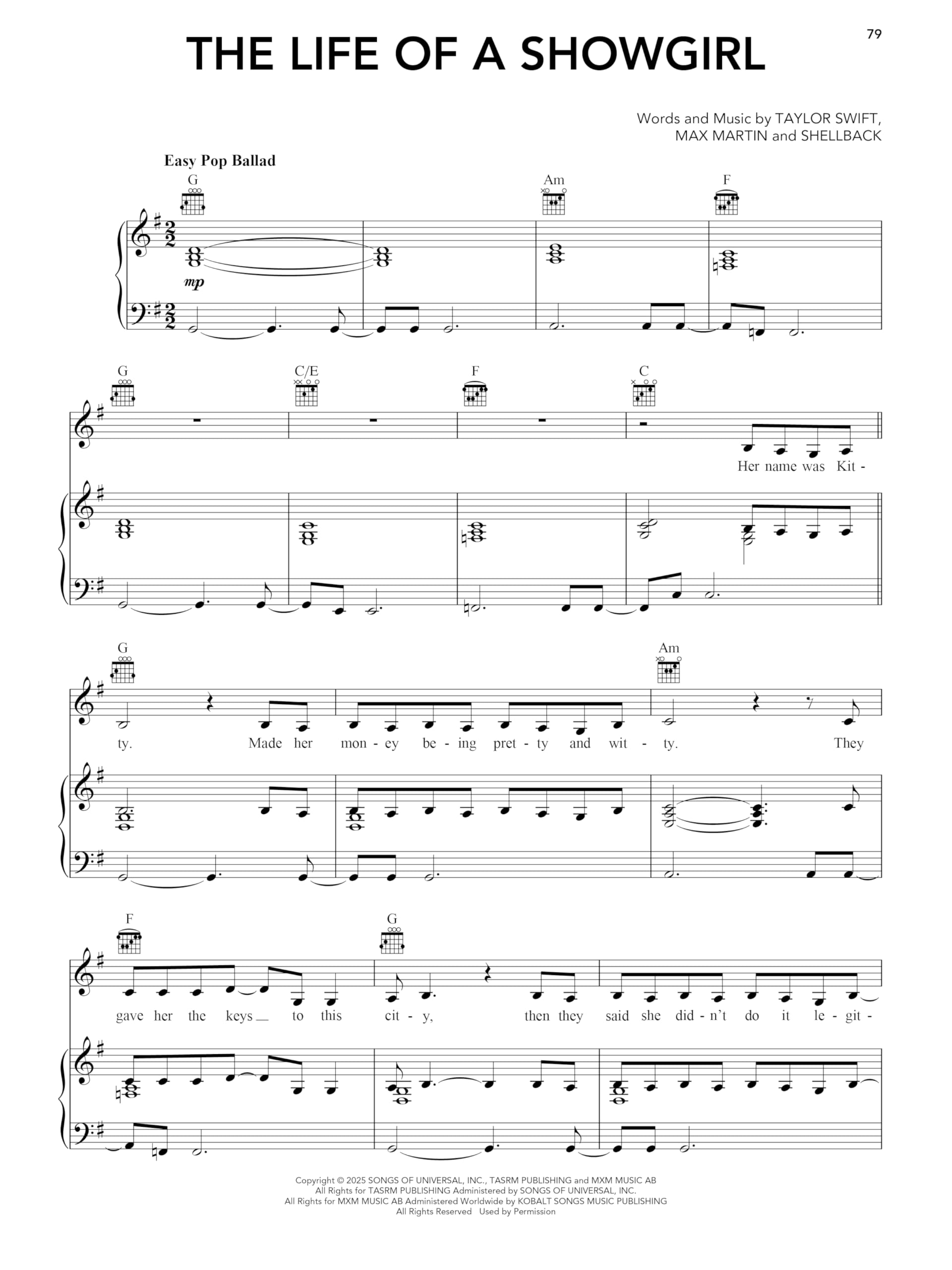 Taylor Swift - The Life of a Showgirl | Partitions Piano, Voix & Guitare | Recueil Officiel Pop Rock Album Complet 12 Titres pour Chanteurs, Pianistes et Guitaristes Tous Niveaux