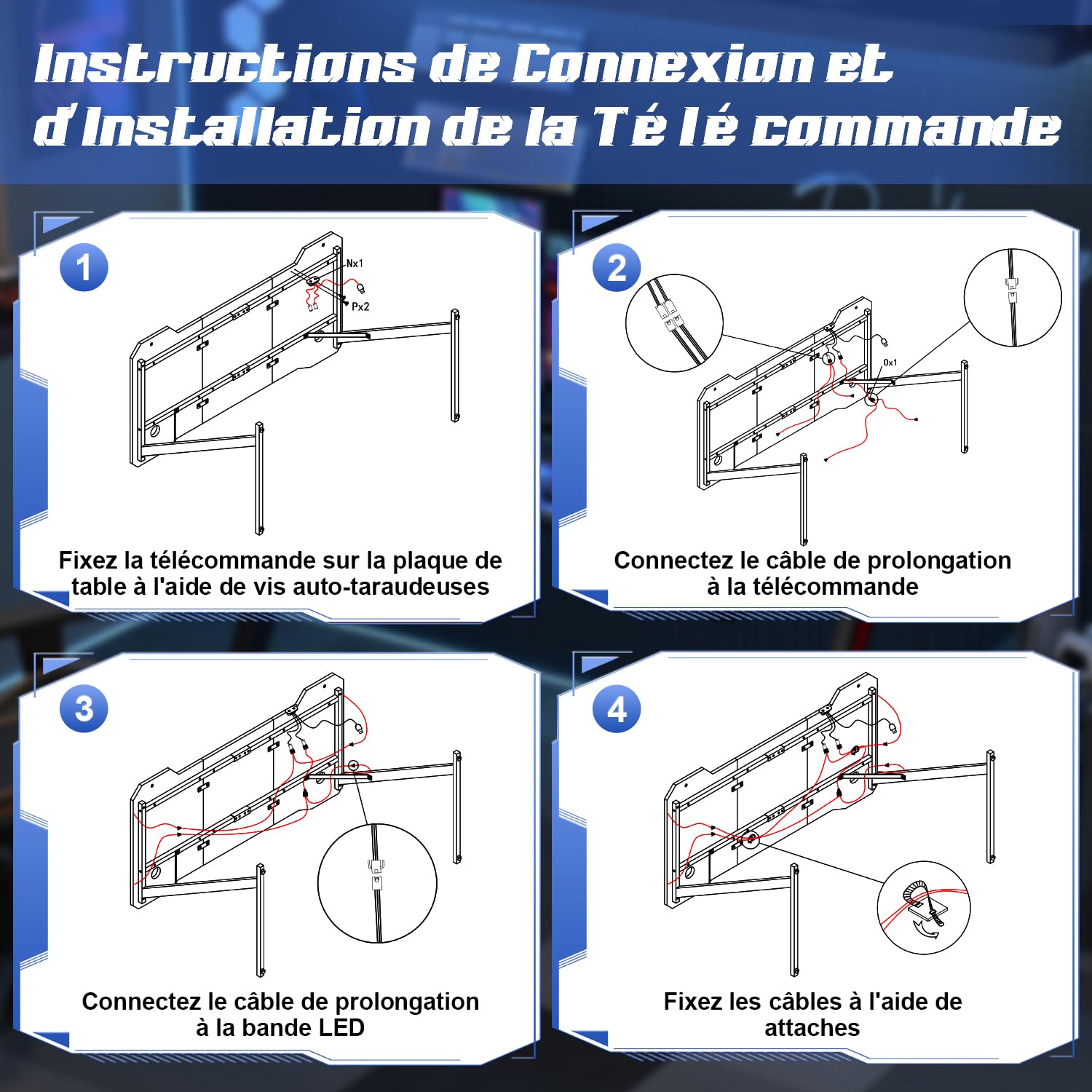 Devoko Bureau Gaming LED 120×60cm,Contrôleur Touché de Lumière par USB, Plusieurs Modes de Changement de lumière,Porte-gobelet et Crochet pour Casque, Bureau Gamer Informatique Ergonomique, Noir