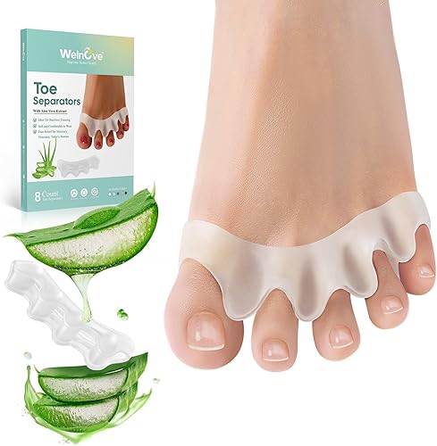 Welnove Separadores de dedos para corregir juanetes, paquete de 8 espaciadores de dedos de silicona para pies, hombres y mujeres, esparcidores de