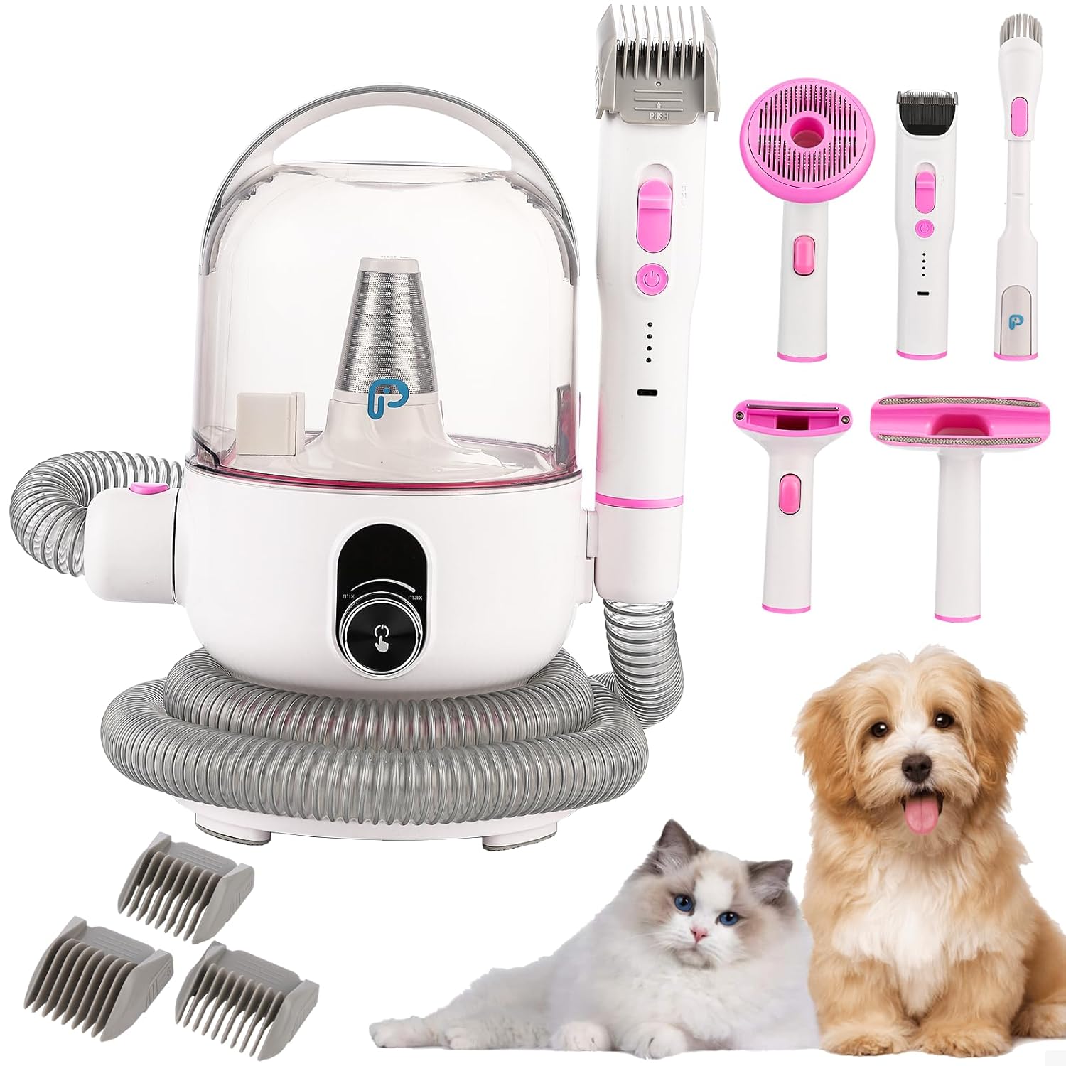 Pet Grooming Kit with 2L Vacuum Suction Professional Dog Hair Vacuum with 5 Grooming Tools for Dogs, Cats, and Other Animals, Offering Efficient Pet Hair Removal. (Pink)
