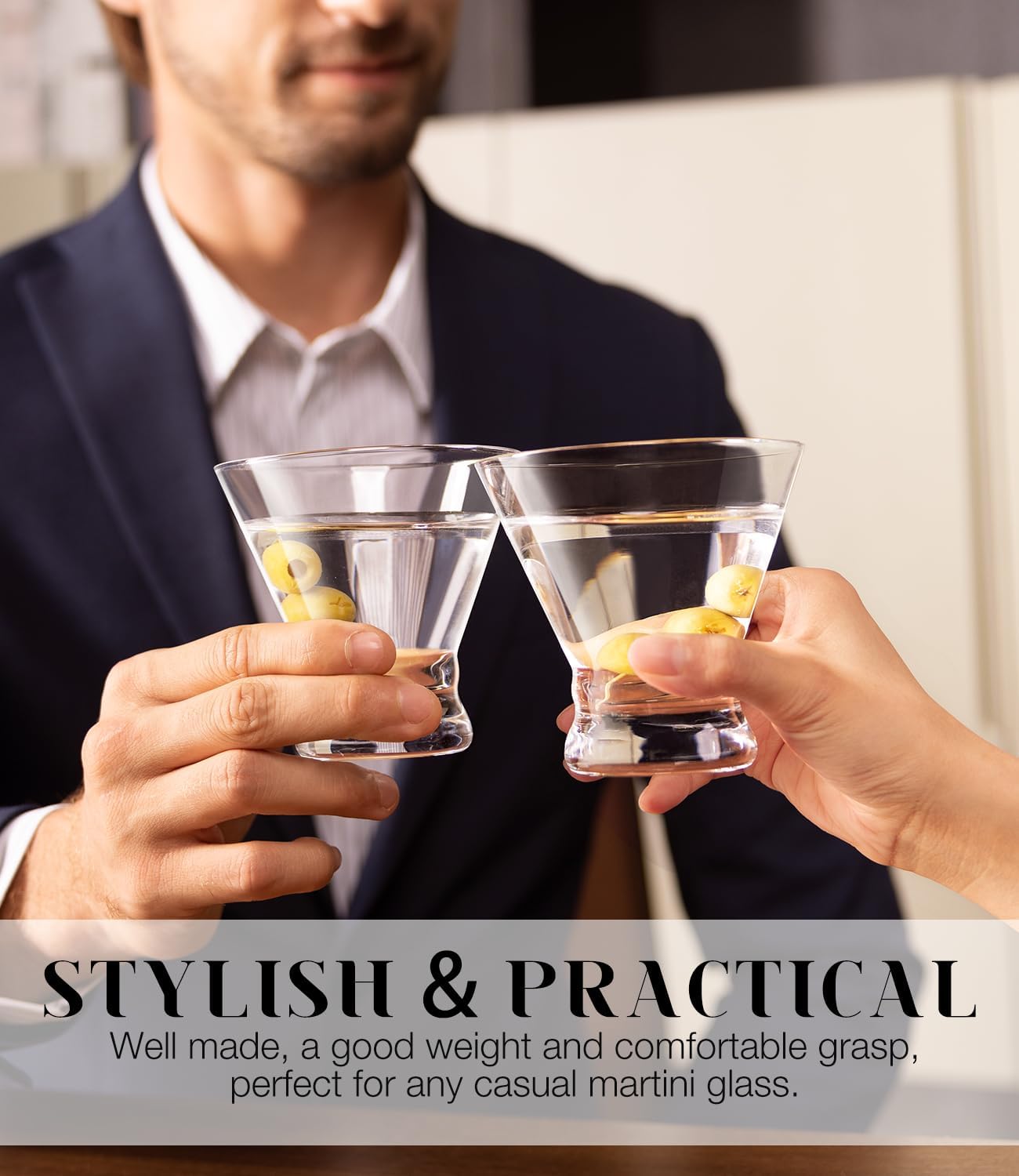 LUNA & MANTHA Stemless Martini Glasses Set Of 4 - 8 Oz Crystal Clear Cocktail Glasses