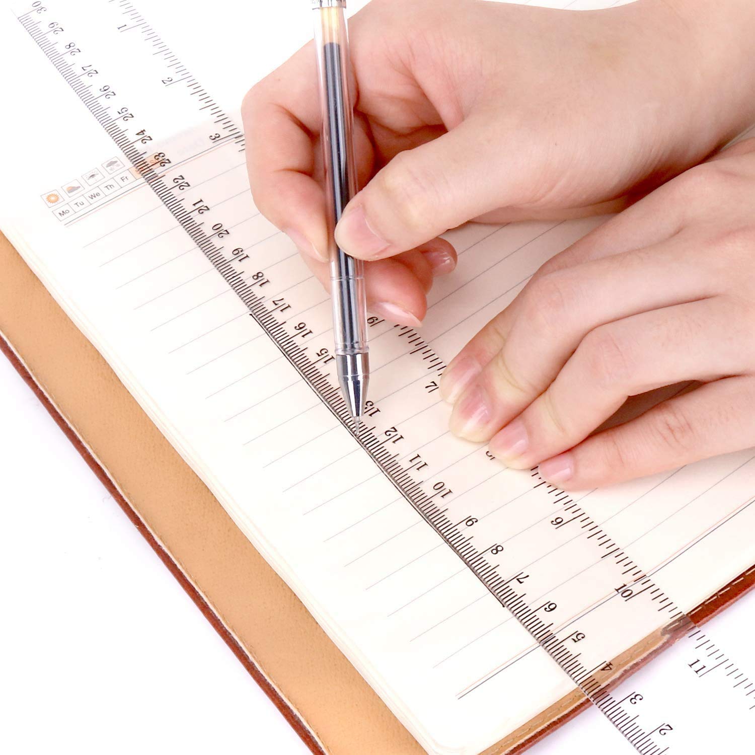 ALLINONE Plastic Ruler Flexible Ruler with Inches and Metric Measuring Tool 12 Inch (2 Pieces), Clear, Plastic Ruler 12, 2x12"