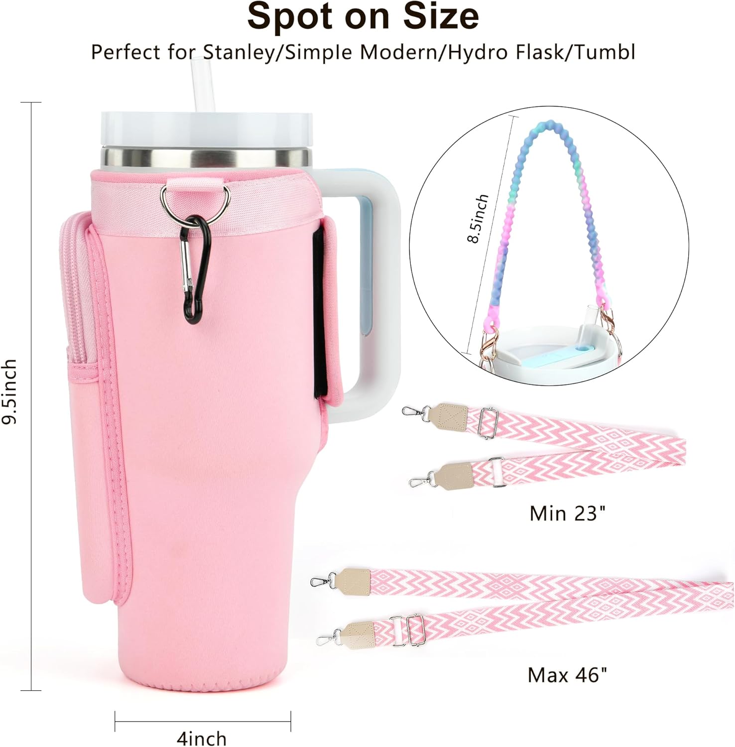 LOKASS Initial Water Bottle Holder with Strap for Stanley Cup Accessories 40oz Tumbler, Valentines Day Gifts A-Z Personalized Water Bottle Carrier Bag with Strap，Phone Pocket for Stanley Cup Bag