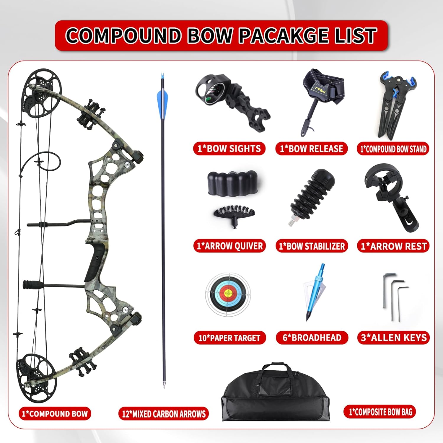 Compound Bow and Arrow Set Adult Archery Kit Adjustable Draw Weight 30-65LBS Beginner Shooting Outdoors Convenient to Carry for Travel and Hunting Complete Set
